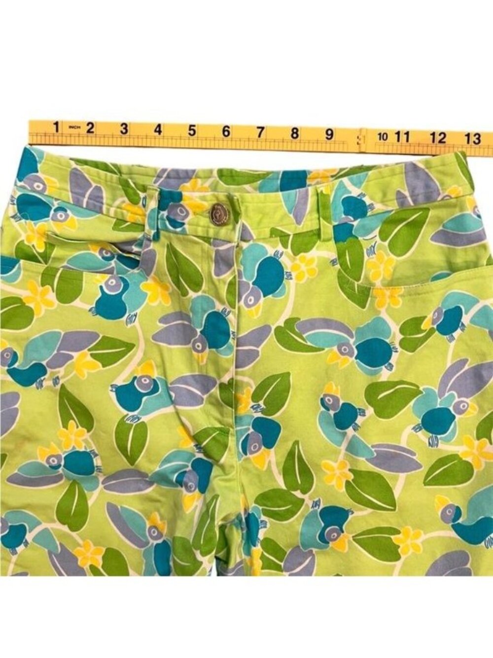 Lilly Pulitzer white label vintage pants size 2 Lime green with floral and birds - Picture 6 of 13